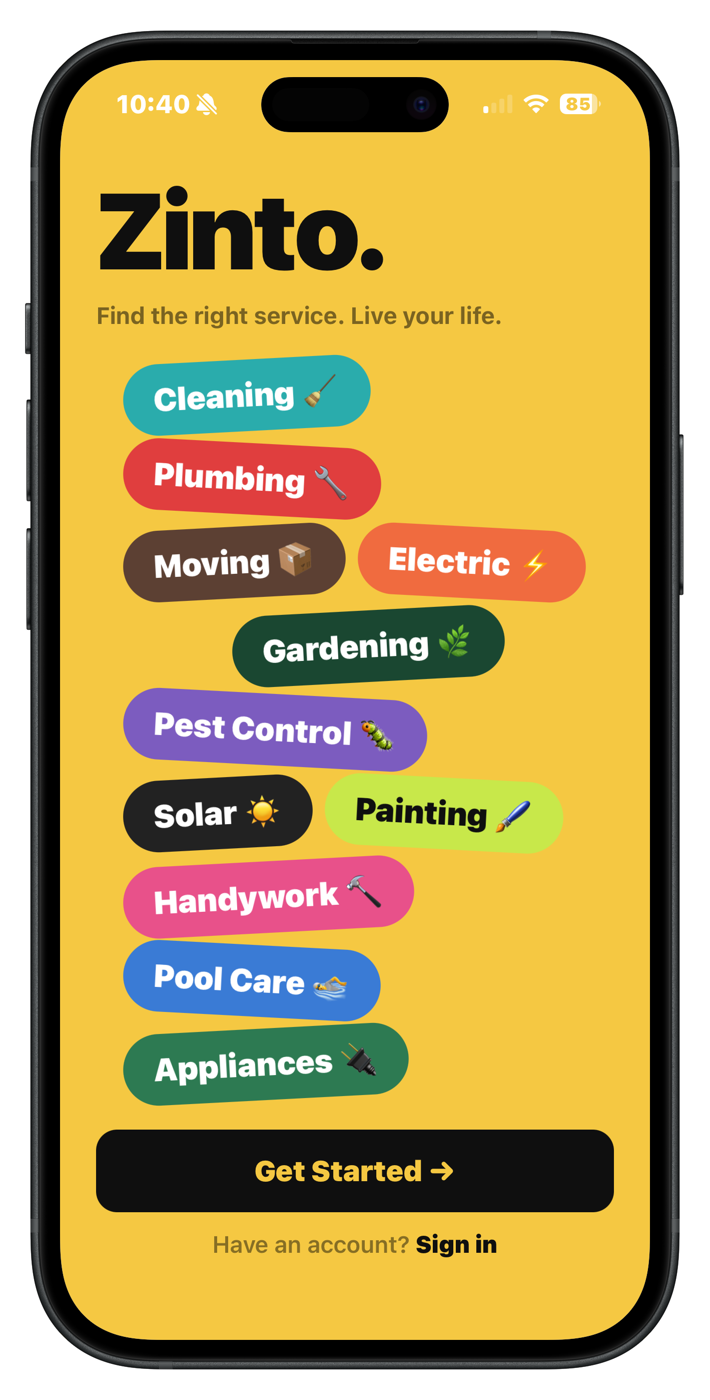 Zinto service categories
