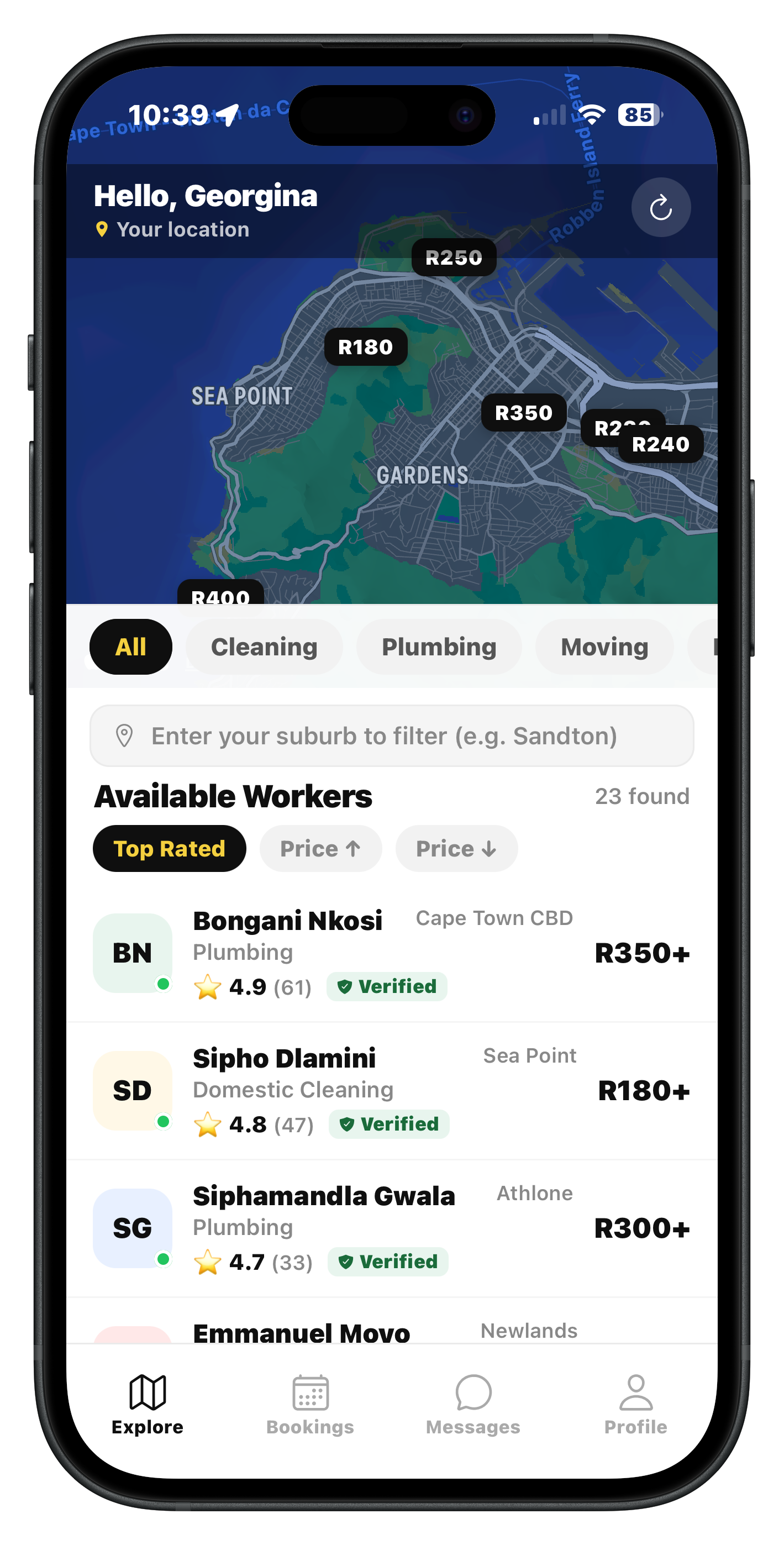 Workers near you on map