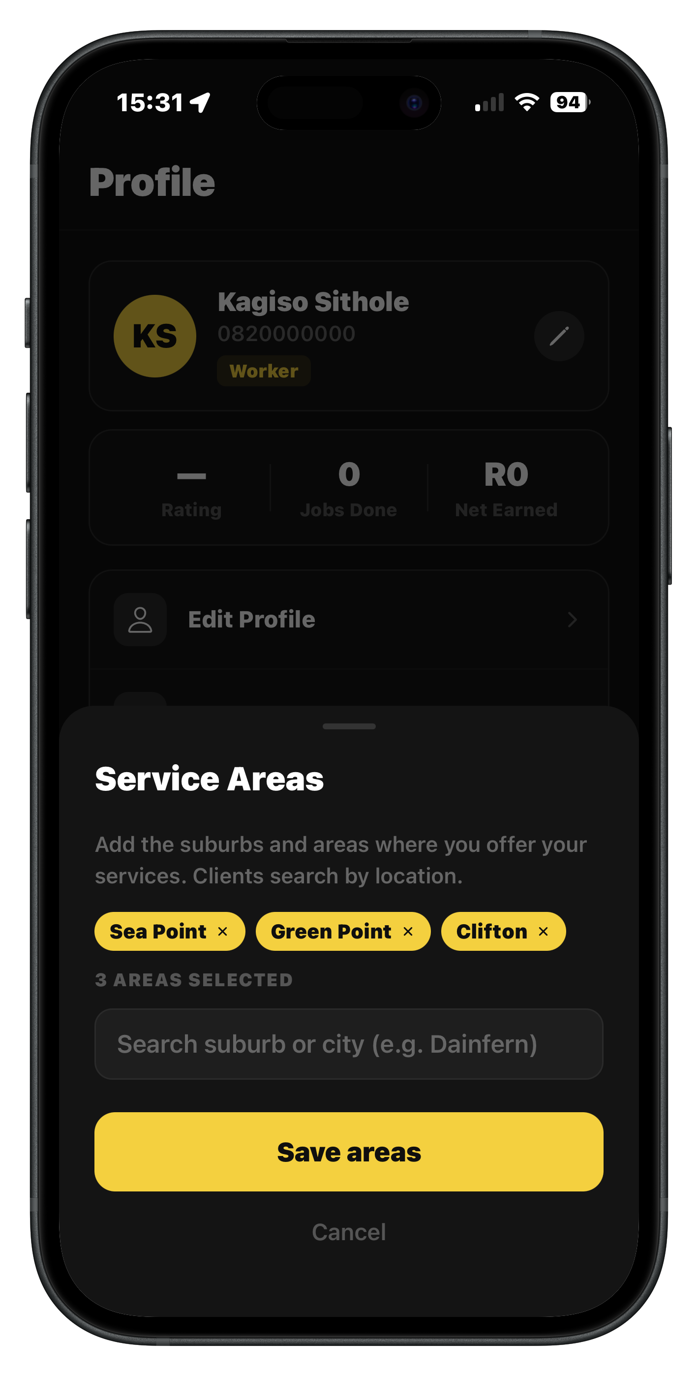 Set your service areas