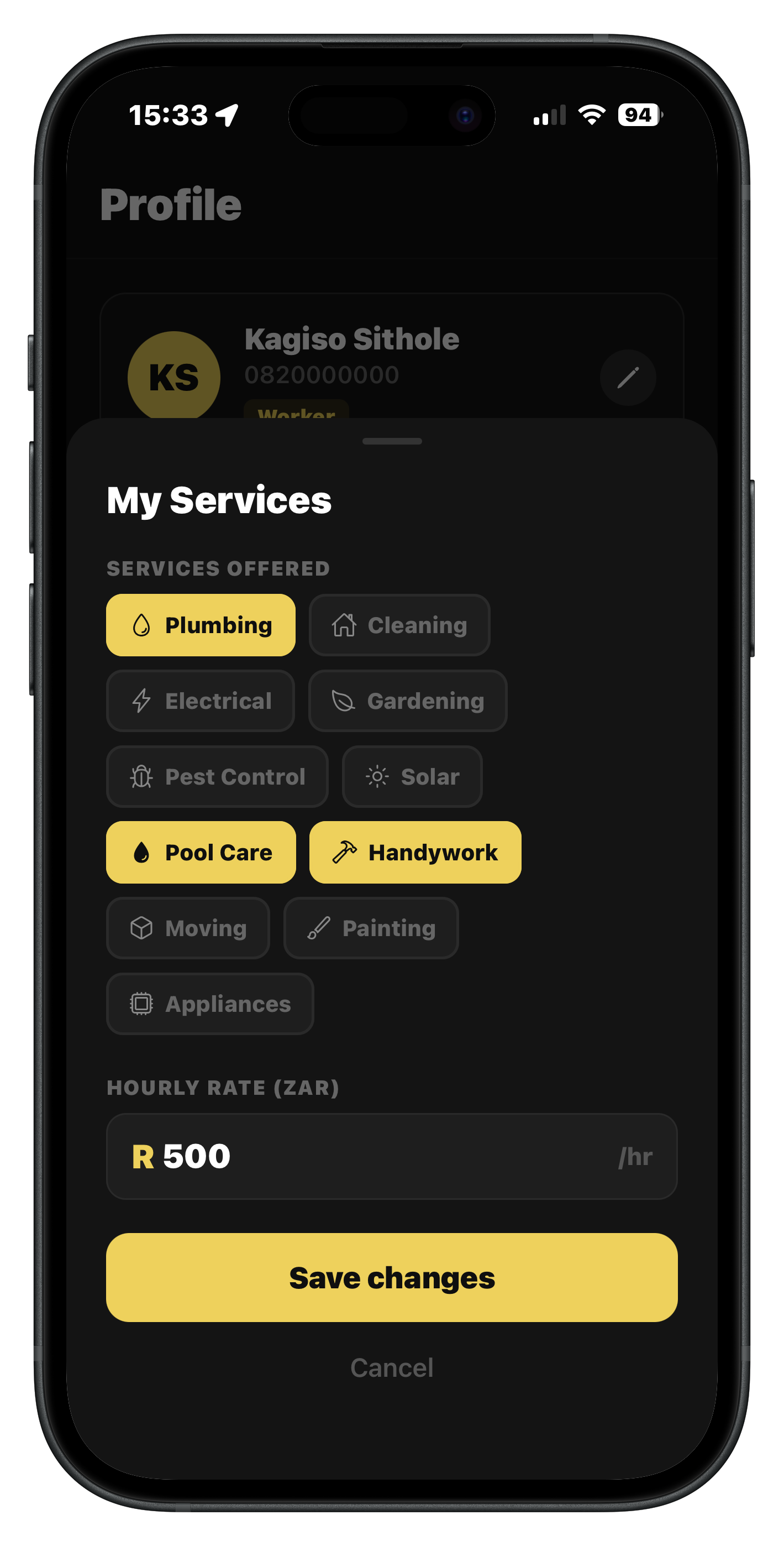 Set your services and rate